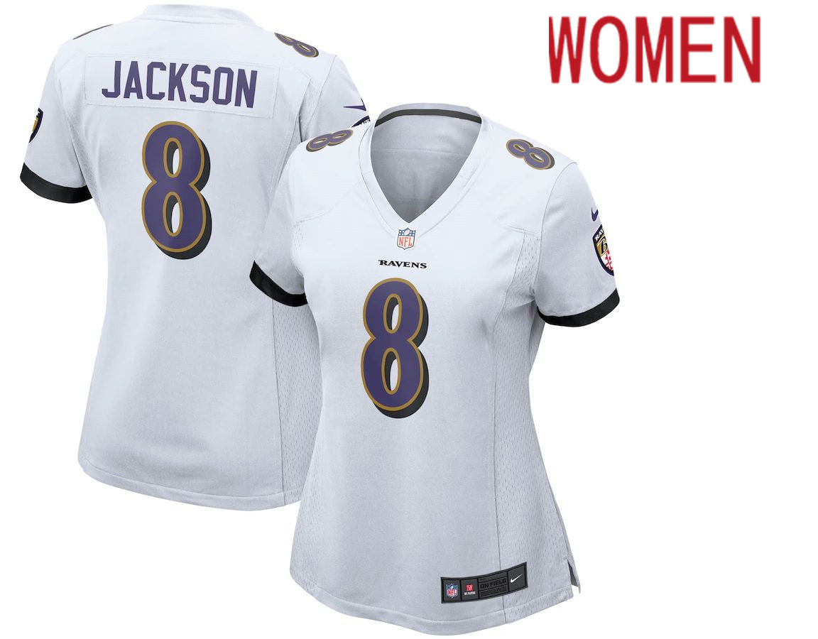 Women Baltimore Ravens #8 Lamar Jackson Nike White Game NFL Jersey